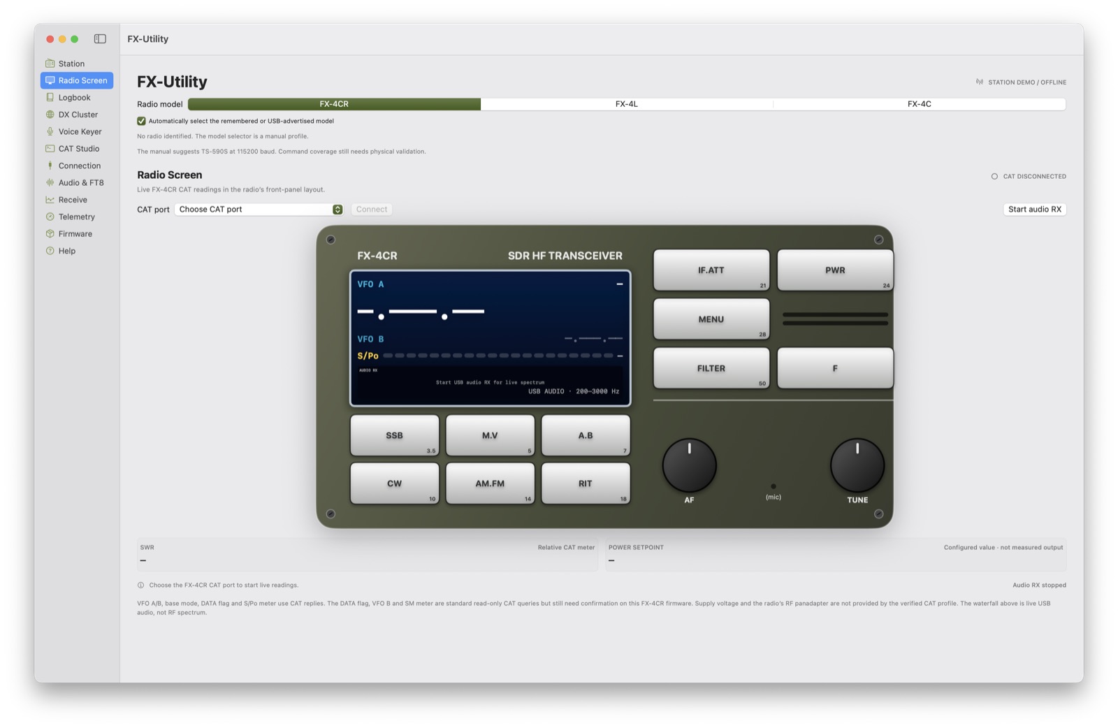 FX-4CR-style front panel in the Radio Screen workspace