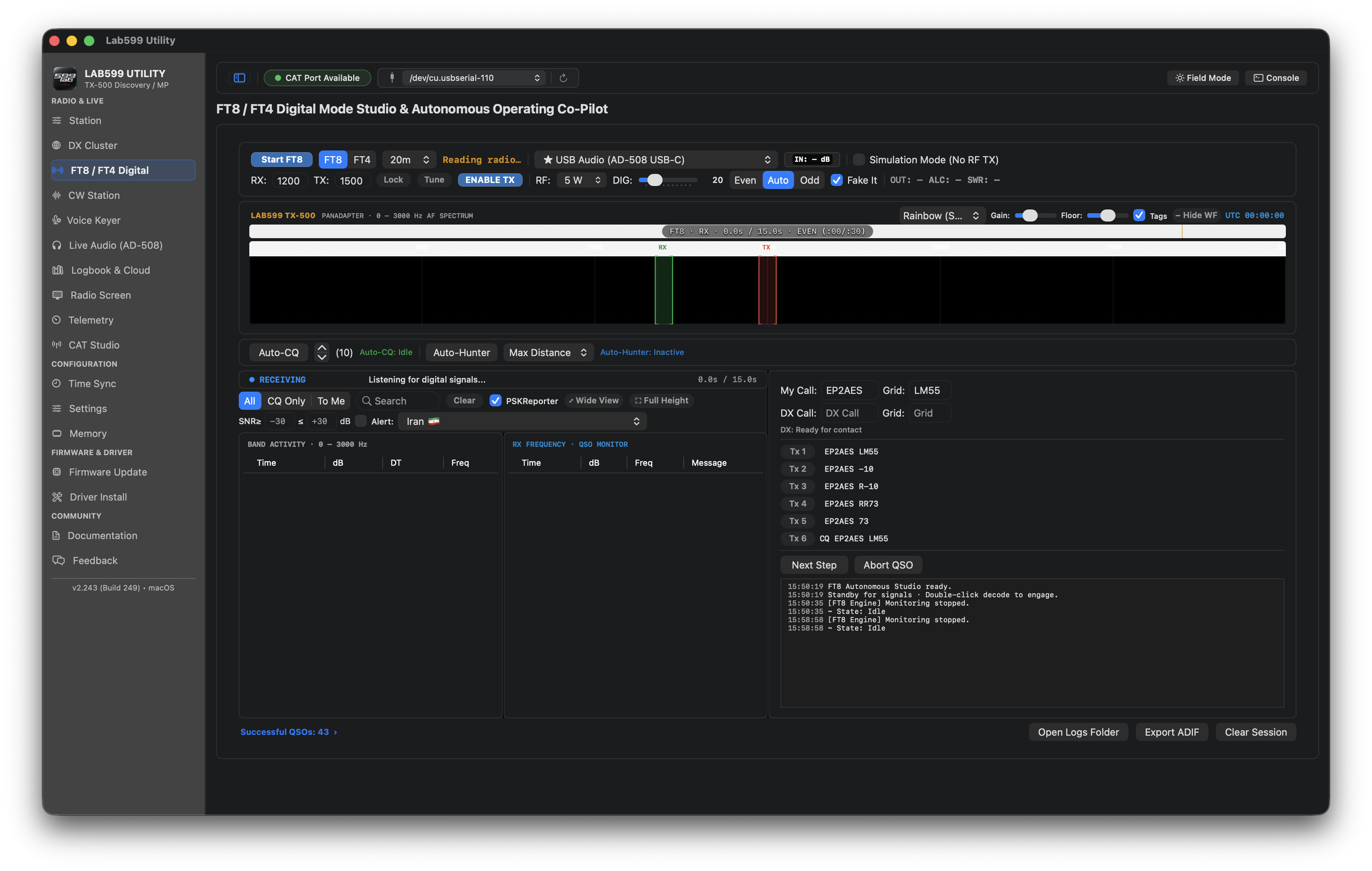 Lab599 Utility FT8 Digital Studio in dark mode