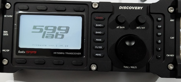 Lab599 TX-500 initial boot showing firmware version 1.26.10
